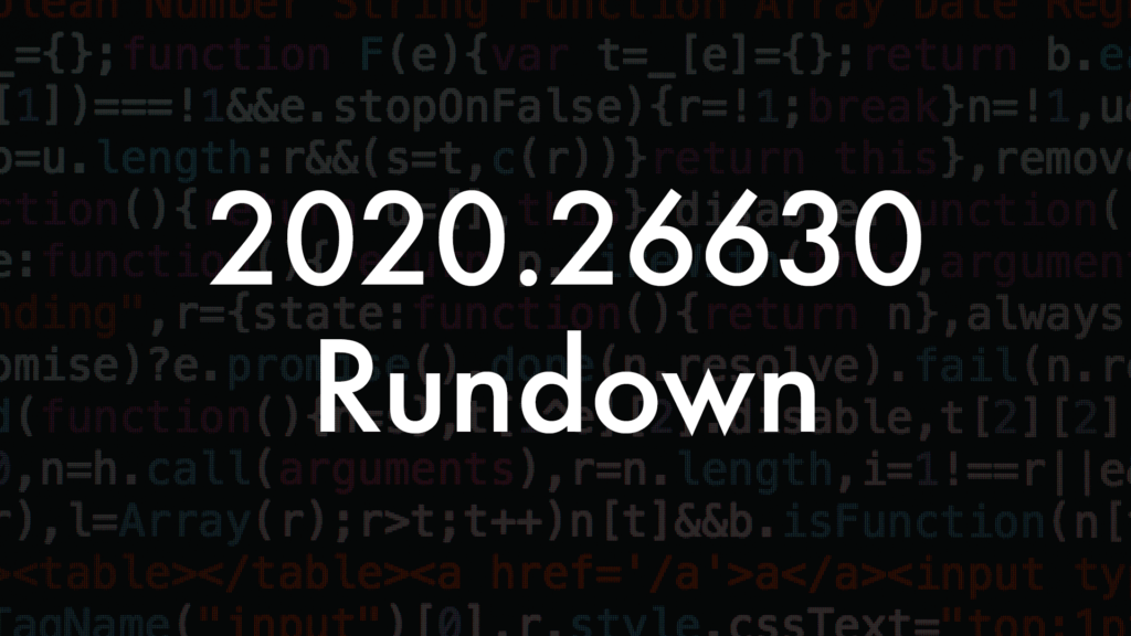 Text reading "2020.26630 Rundown" over a background of code snippets, crafted seamlessly within TouchDesigner.